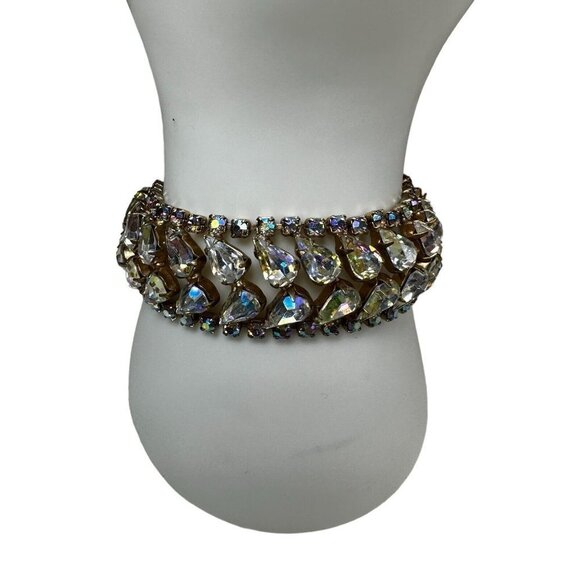 VTG Weiss Bracelet Size 7.5 Double Row Rainbow AB Rhinestones Gold Plated Signed - Picture 5 of 12